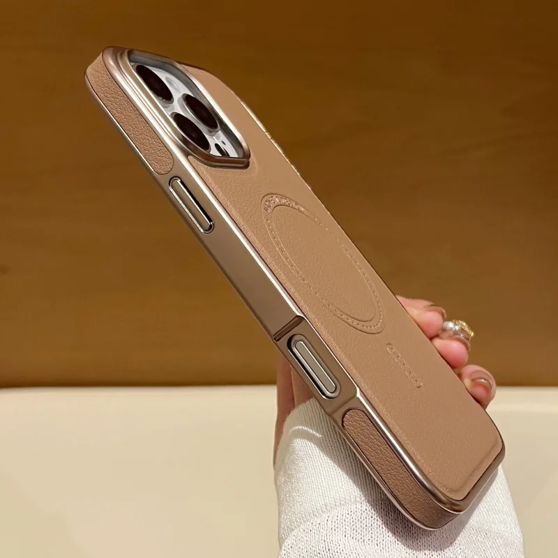 Luxury PU Leather Magnetic Case 14 15 16 Pro Max Electroplating Frame Wireless Charging Shockproof Cover for iPhone 13 Pack of 5 - Image 3