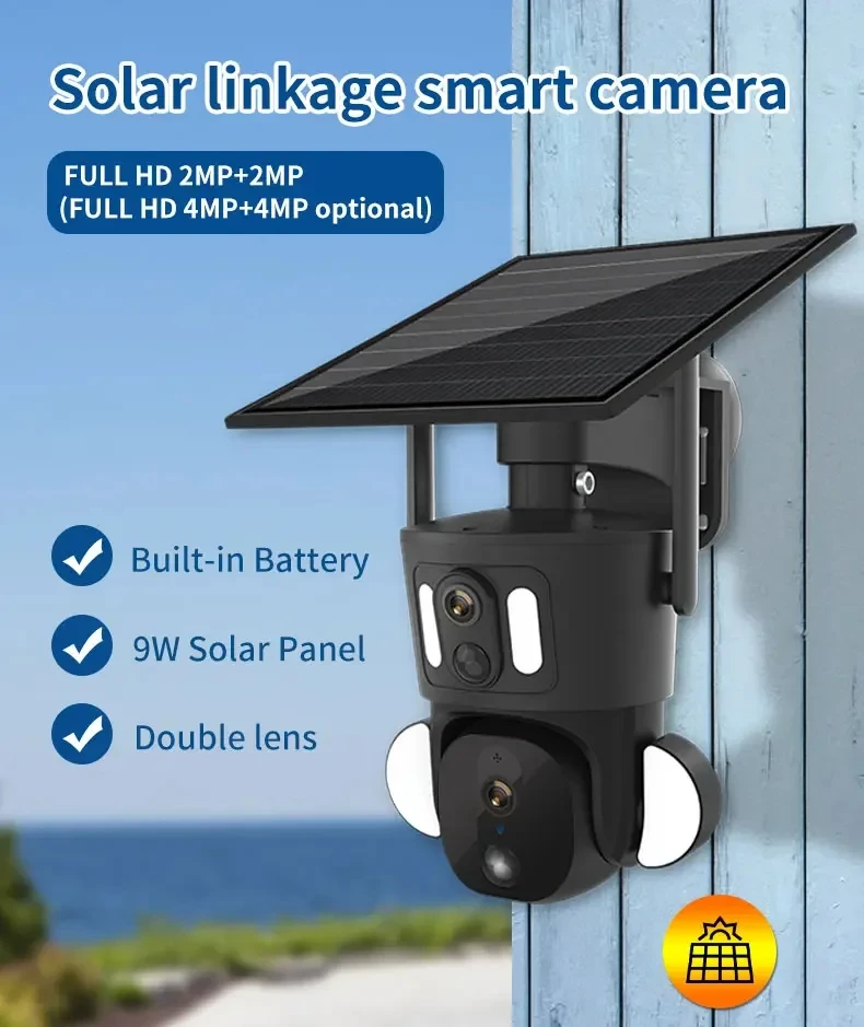 Dual Lens CCTV Camera Human Motion Tracking 4G&WIFI Dual Len Linkage IP PTZ Camera with Solar Panel & Battery - Image 2