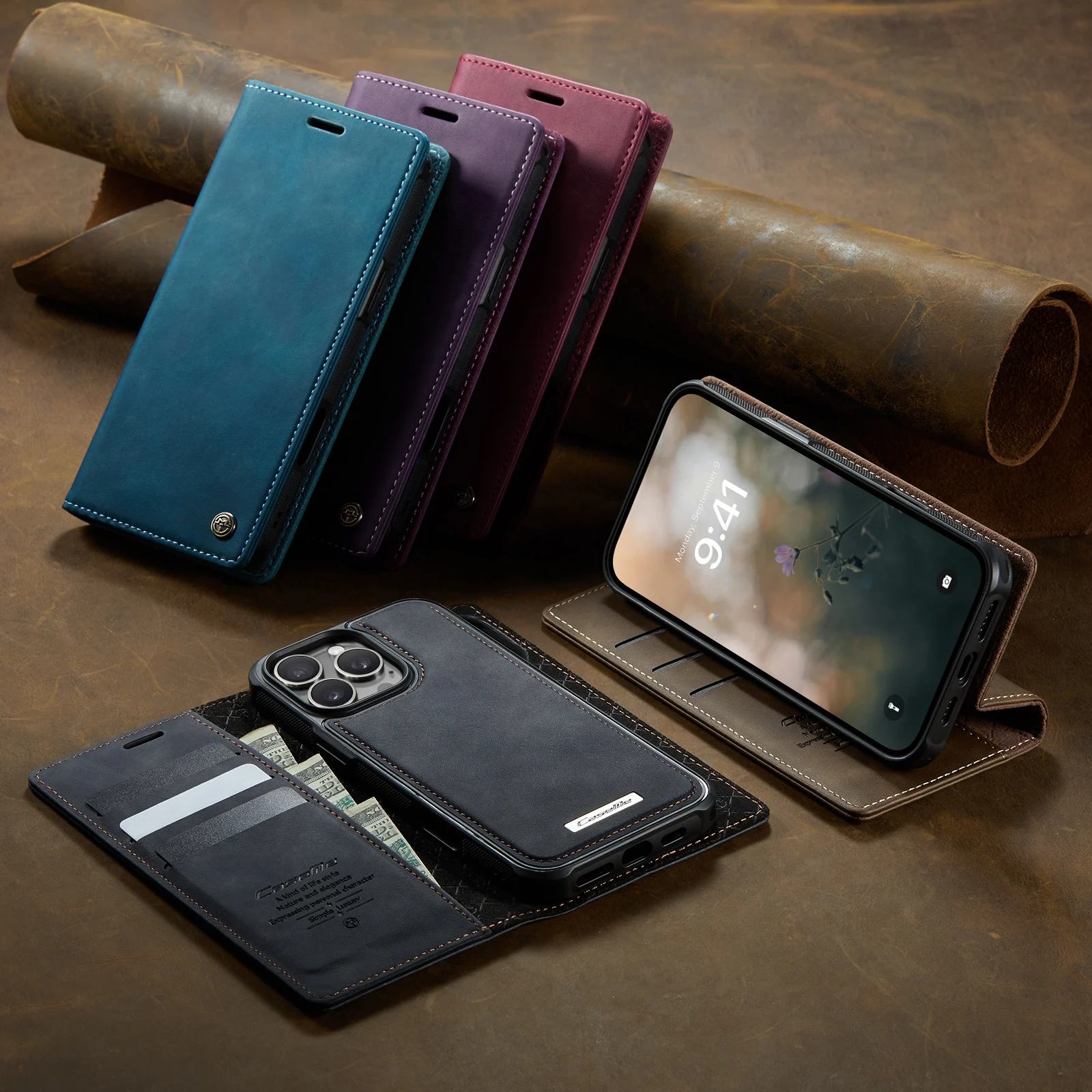 CaseMe Wireless Charging Wallet 16 15 14 Pro Max Magnetic Flip Case 16 With Stand Function for iPhone 17 Pack of 5 - Image 2