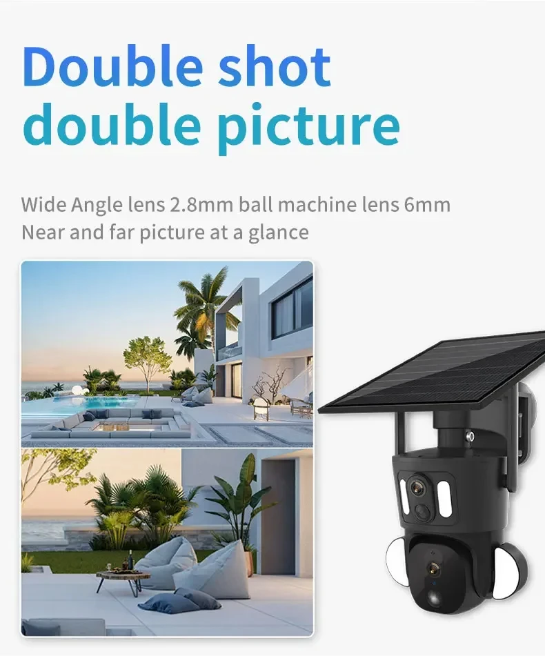Dual Lens CCTV Camera Human Motion Tracking 4G&WIFI Dual Len Linkage IP PTZ Camera with Solar Panel & Battery - Image 4