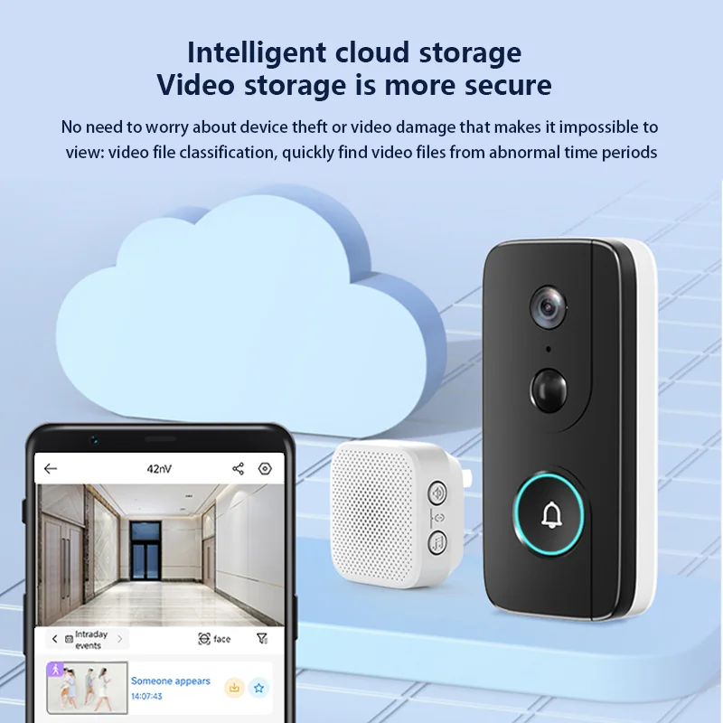 3MP 2K HD Wireless Video Doorbell with PIR Motion Detection Night Vision Smart Home Security Cloud Storage Battery/USB Powered - Image 4