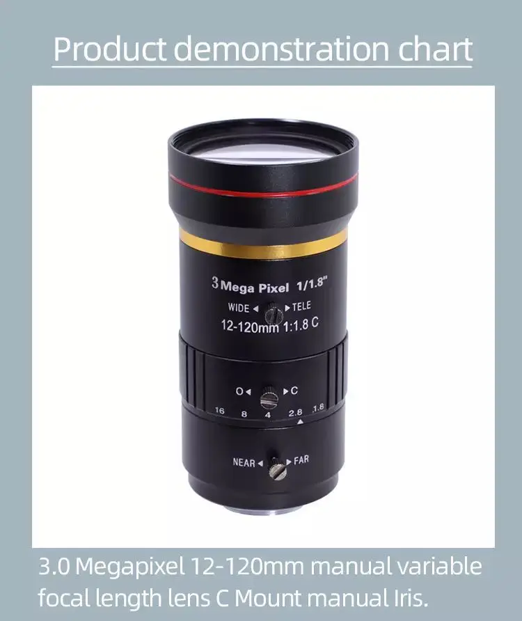 3.0 MP 5-50mm IR F1.4 HD CCTV Lens Manual Iris Vari Focal C Mount Lens for Cameras Lens FA - Image 2