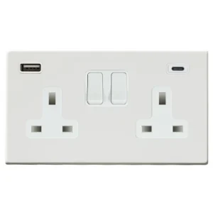 Hamilton Socket 2G DP Switched USB+C Outlets 13A 86X145mm PriMedium White 2X2.4