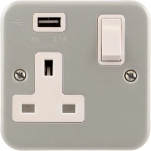 Click Scolmore Socket 1 Gang Switched 2.1A USB Outlet 13A Metalclad