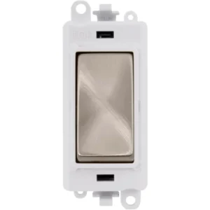 Click Scolmore Polar White Frame 20AX 2 Way Brushed Stainless Retractive Switch Module