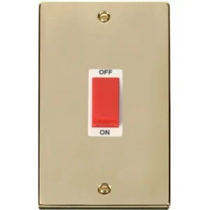 Click Scolmore Cooker Control Switch 2 Gang 45A Polished Brass White Insert Victorian