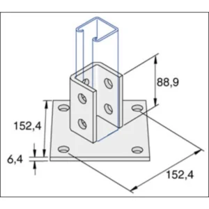 Unistrut Baseplate 6Hole Ubracket For 1Channel 152.4 x 88.9mm Steel Hot Dipped Galvanised