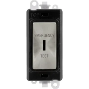 Click Scolmore Emergency Test Laser Etched Legend Black Frame 20AX Satin Chrome Double Pole Keyswitch Module