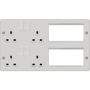 Hager Media Plate 2 x 2 Gang Socket+2 x 4 Euromodule Cut-Outs White Metal White