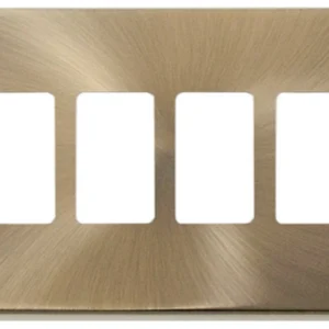 Click Scolmore Victorian Antique Brass 4 Gang GridPro Frontplate Black Gasket