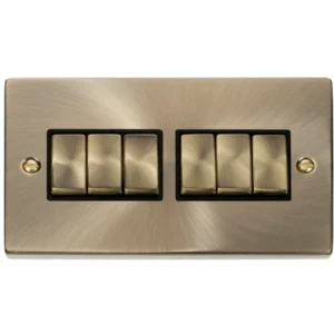 Click Scolmore Plate Switch 6 Gang 2 Way 10A Antique Brass Black Insert Victorian