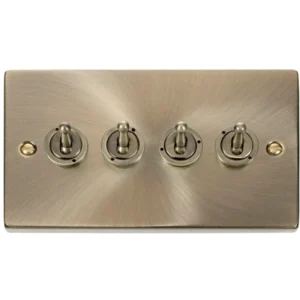 Click Scolmore Victorian Antique Brass 10AX 4 Gang 2 Way Toggle Plate Switch Black Gasket