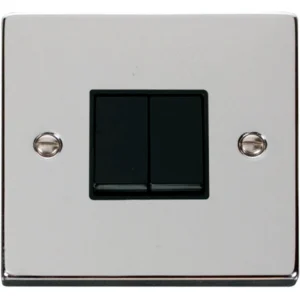 Click Scolmore Plate Switch 2 Gang 2 Way 10A Polished Chrome Black Insert Victorian
