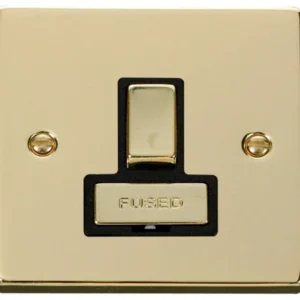 Click Scolmore Victorian Polished Brass Black Insert 13A Ingot Double Pole Switched Fused Connection Unit