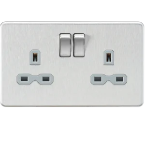 Knightsbridge MLA Screwless 13A 2G DP switched socket - Brushed chrome with grey insert