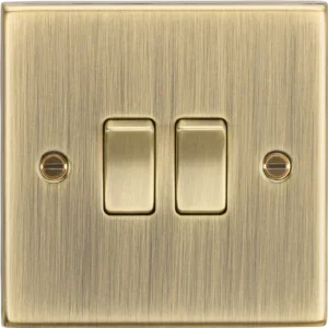 Knightsbridge MLA 10AX 2G 2 Way Plate Switch - Square Edge Antique Brass