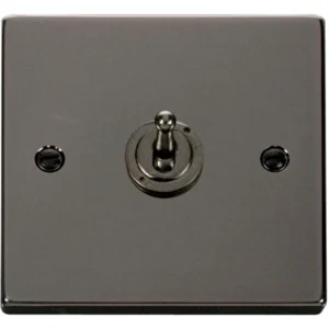 Click Scolmore Toggle Switch 1 Gang 2 Way 10A Black Nickel Black&White Gasket Vi