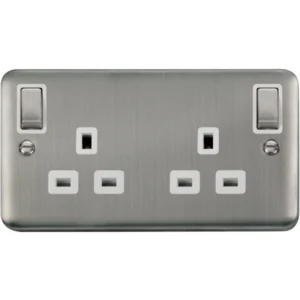 Click Scolmore Socket Ingot 2 Gang DP Switched 13A Stainless Steel White Insert Outboard
