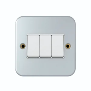 Niglon Plate Switch 3 Gang 2 Way SP 10A Metal Clad Satin Silver
