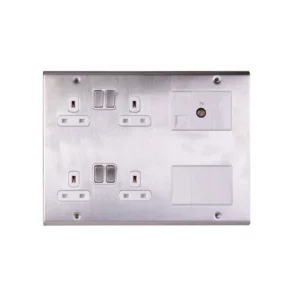 Deta Media Plate 2X2 Gang Switched Sockets 13A Stainless Steel Coax&Bt Sec&