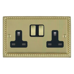 Hamilton Socket 2 Gang Switched 13A 86X146mm Polished Brass Black Insert