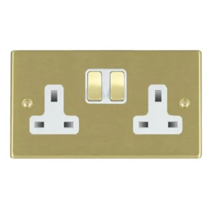 Hamilton Socket 2 Gang Switched 13A 85X145mm Satin Brass/Satin Brushed White Insert