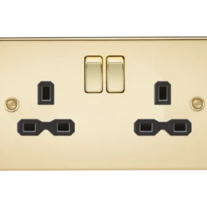Knightsbridge MLA Flat plate 13A 2G DP switched socket - polished brass with black insert