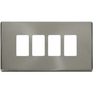 Click Scolmore Screwless Cover Plate Brushed Stainless 4 Gang GridPro Frontplate