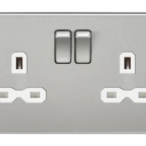 Knightsbridge MLA Screwless 13A 2G DP switched socket - brushed chrome with white insert