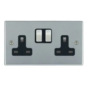 Hamilton Socket 2 Gang Switched 13A 85 x 145mm Satin Chrome/Satin Chrome Black Insert