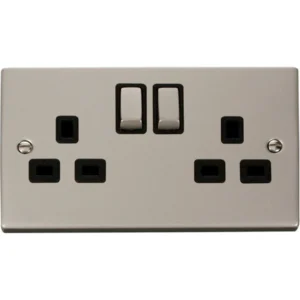 Click Scolmore Victorian Pearl Nickel Black Insert 13A Ingot 2 Gang Double Pole Switched Socket Outlet