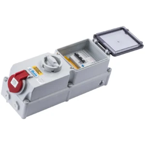 Newlec Industrial Power Socket RCD Switch Interlocked Surface 3 Pole + Earth 16A 415V IP44 Red