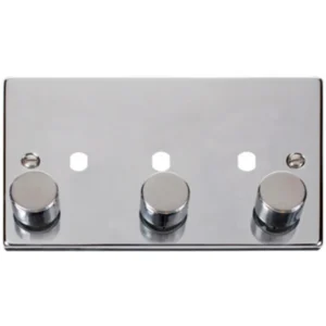 Click Scolmore Victorian Polished Chrome 3 Gang Unfurnished Dimmer Plate & Knobs (1200W Max) 3 Apertures