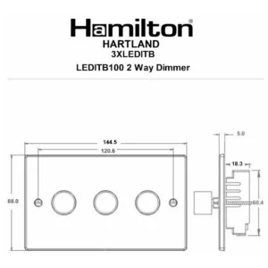 Hamilton Dimmer Switch 3 Gang LED 2 Way Push On/Off 100W 85X145mm Satin Br