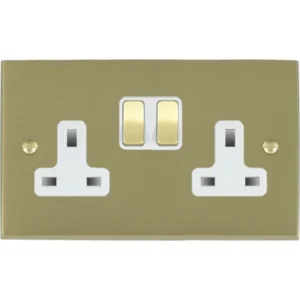 Hamilton Socket 2 Gang Switched 13A 86X146mm Satin Brass/Satin Brushed White Insert