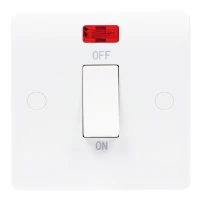 Newlec White Slimline Curved 45A Double Pole Switch With Neon