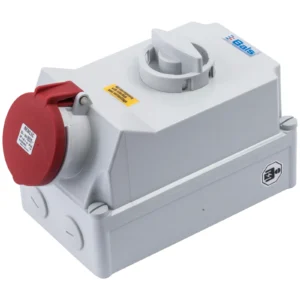 Newlec Industrial Power Socket Switch Interlocked Surface 3P+N+E 63A 415V IP44 Red
