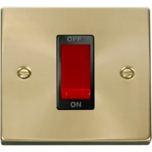 Click Scolmore Cooker Control Switch 1 Gang 45A Satin Brass Black Insert Victorian