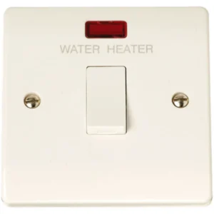 Click Scolmore Switch DP Water Heater Neon 20A White