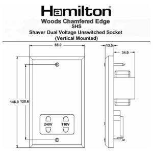 Hamilton Shaver Socket Black Insert 88X146mm Medium Oak