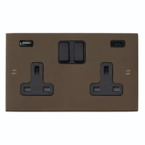 Hamilton Socket 2G DP Switched USB+C Outlets 13A 85X145mm Richmond Bronze