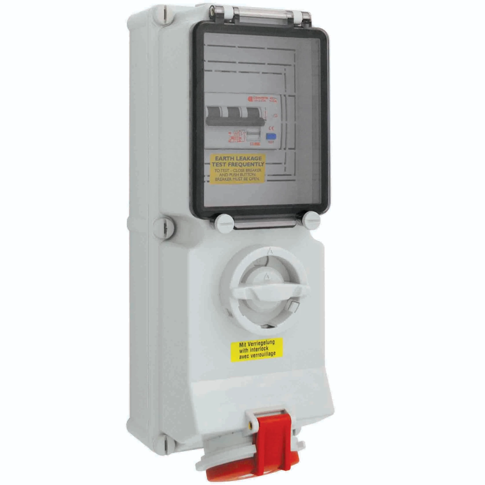 Newlec Industrial Power Socket RCD Switch Interlocked Surface 3 Pole + Neutral + Earth 32A 415V IP44 Red - Image 2