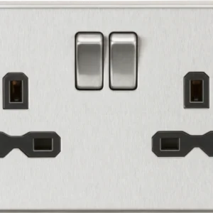 Knightsbridge MLA 13A 2G DP Switched Socket with Black Insert - Square Edge Brushed Chrome