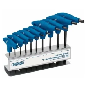 Draper Hexagonal Key 10 Piece Metric T-Handle Set 2.0-10mm Chrome Vndm Steel E