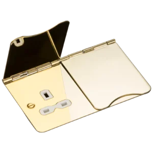 Knightsbridge MLA 13A 2G unswitched floor socket - polished brass with white insert