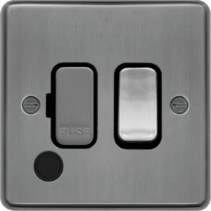 Hager Connection Unit DP Switched Fused Flex Outlet 13A Brushed Steel Black Insert