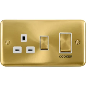 Click Scolmore Cooker Control Unit Ingot 2 Gang DP 13A DP SWD Socket 45A Satin Brass