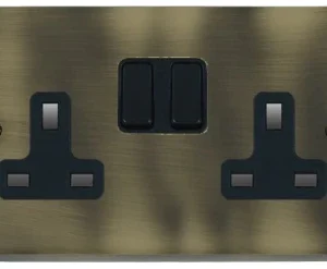 Hamilton Socket Switched 2 Gang 13A 146X88mm Antique Brass Black Switch&Insert