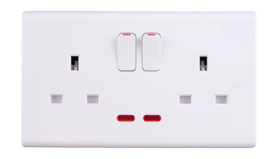 Deta Socket 2 Gang DP Switched Neons 13A White Moulded