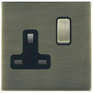 Hamilton Socket Switched 1 Gang 13A 86X86mm Antique Brass Black Insert
